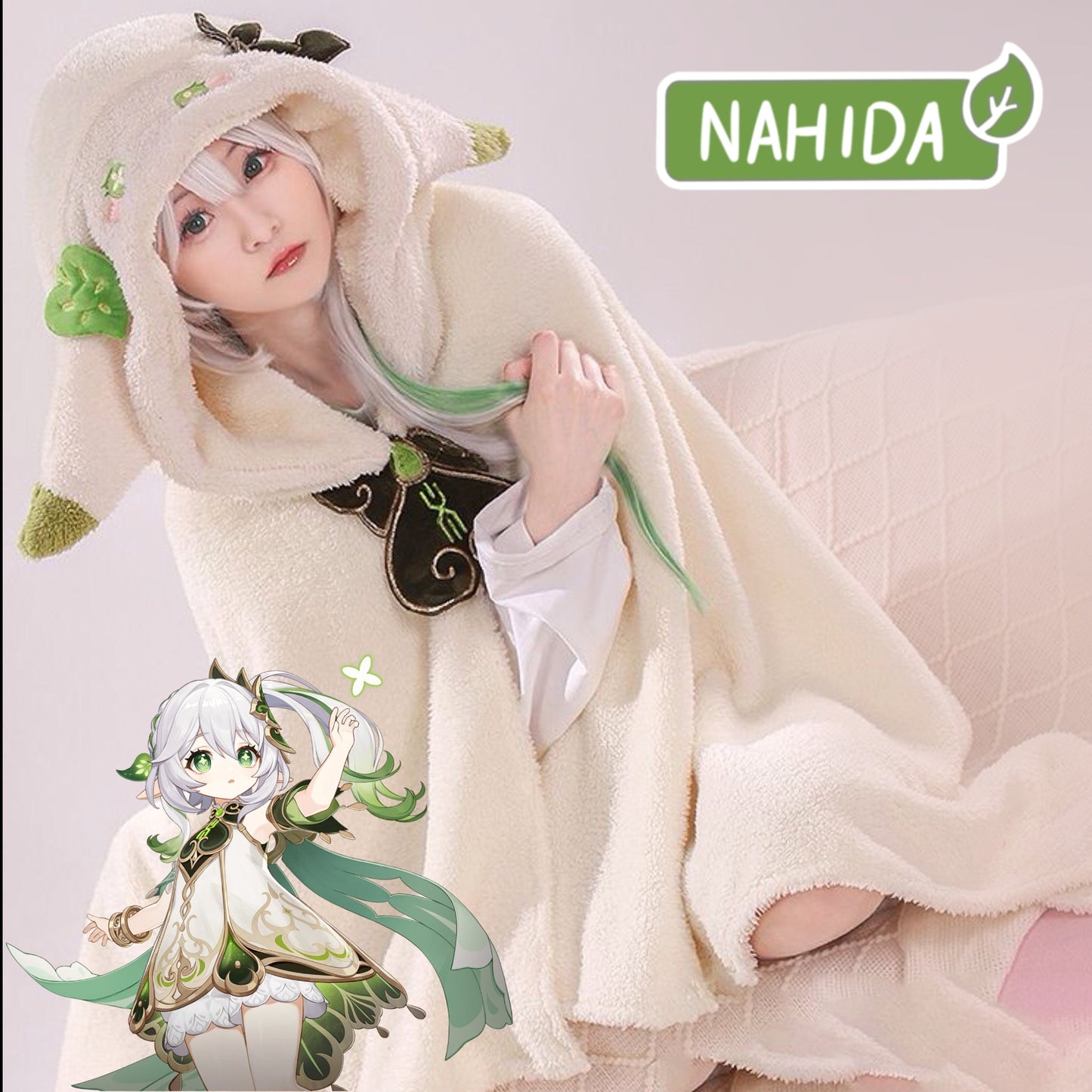 Genshin Impact Cosplay Plush Cloak Hoodie Cape Unisex Homewear Blanket/Sleepwear - Hutao/Alhaitham/Nahida/Kaeya/Wanderer/Tighari/Many Leaves