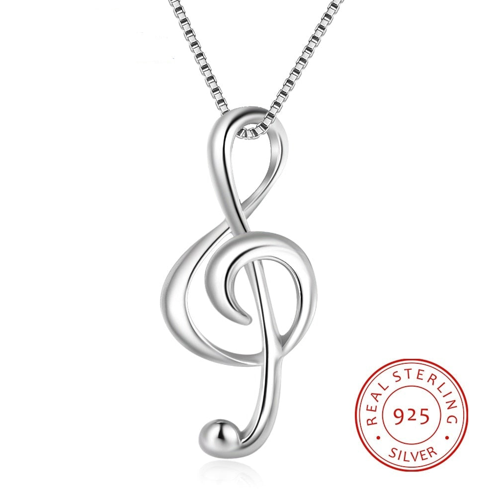 s925 sterling silver treble clef necklaces