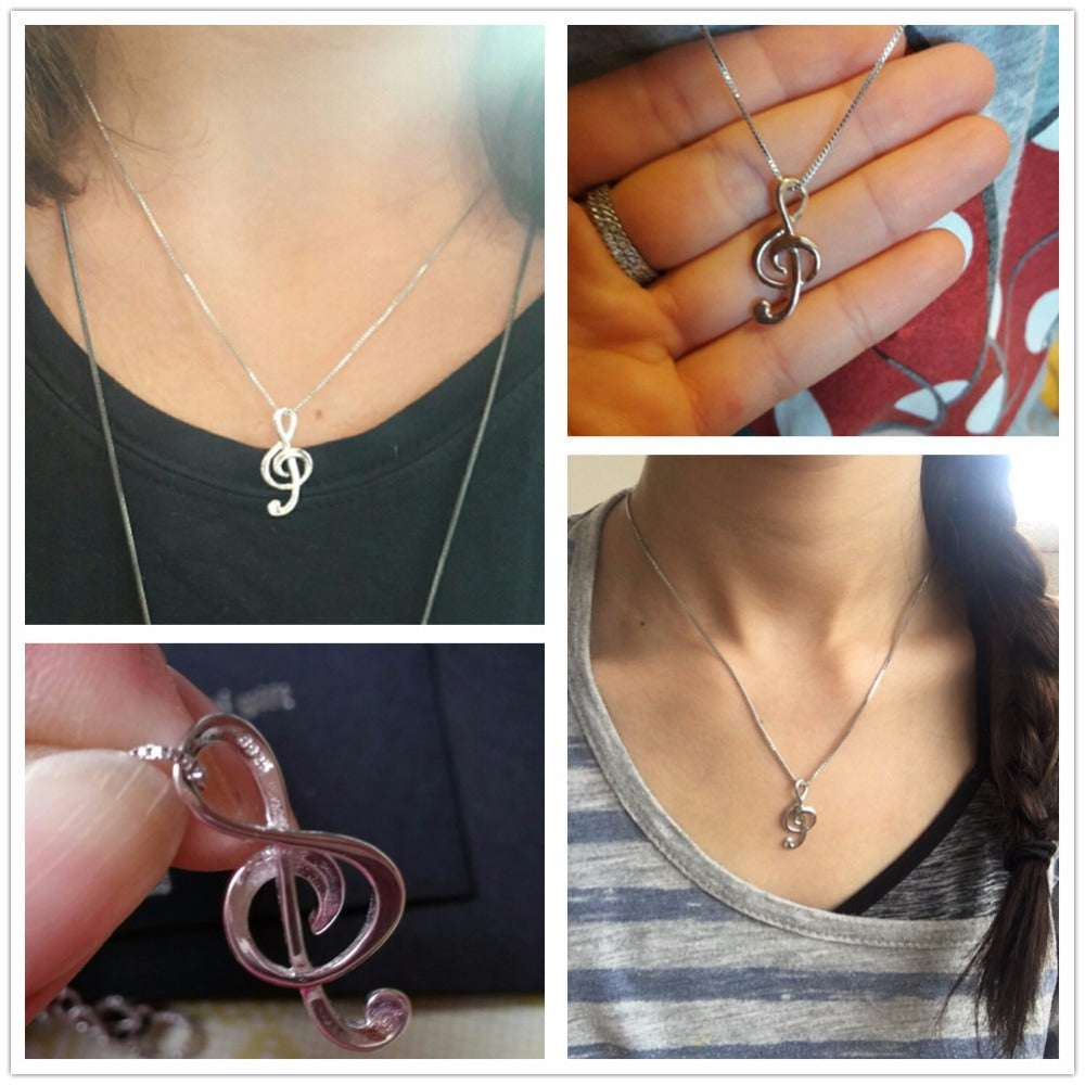 s925 sterling silver treble clef necklaces